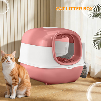 加厚材料粉色E24猫砂箱，结构稳定耐用，跨境质量更可靠