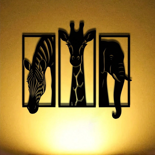CIFbuy 金属烤漆非洲动物三联壁挂 斑马长颈鹿大象造型客厅墙面装饰（TikTok，temu 自提）-9