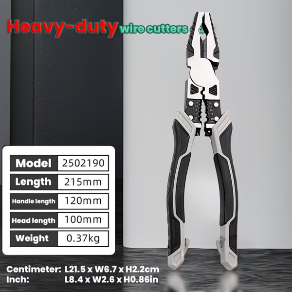 虎钳两件，五合一多功能钳子套装，工业级带PVC手柄，专业手动工具，自动剥线器和切割器 - 金属-1