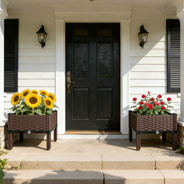 （自提可发加拿大，temu&tk下自提单）高架花坛种植箱，3种尺寸可选，自浇灌式高架花坛，轻质PP材质种植容器，适用于蔬菜、香草、花卉，适合户外露台和阳台-小号-2