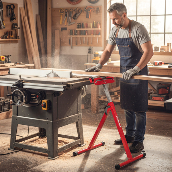 2件套重型金属折叠滚轮架，带边缘导轨便携式木工支架-红色-11