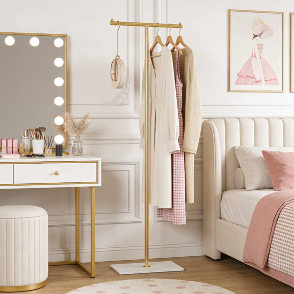 Clothing Rack, Golden Metal Freestanding Heavy Duty Clothes Rack with Marble Base, Multipurpose Garment Hanger for Bedroom, Hat, Scarf, Jacket,-5