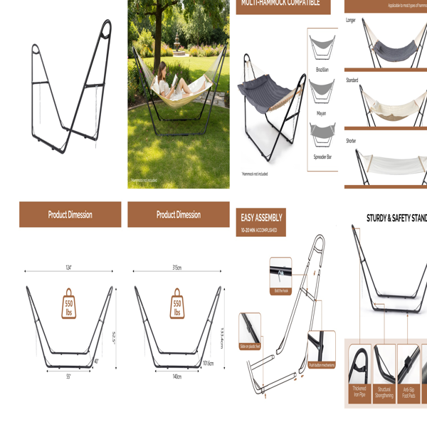 315*104*128CM 大双杆型 吊床架 磨砂黑 440lb 铁质-6
