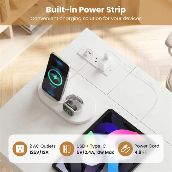 43.5英寸家庭办公桌，内置充电站和3个抽屉隐藏隔间-9