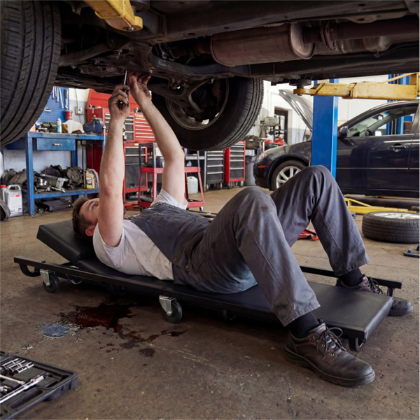 4级可调靠背机械滚动爬行器，重型6旋转脚轮车库维修车，带厚舒适垫-黑色-9