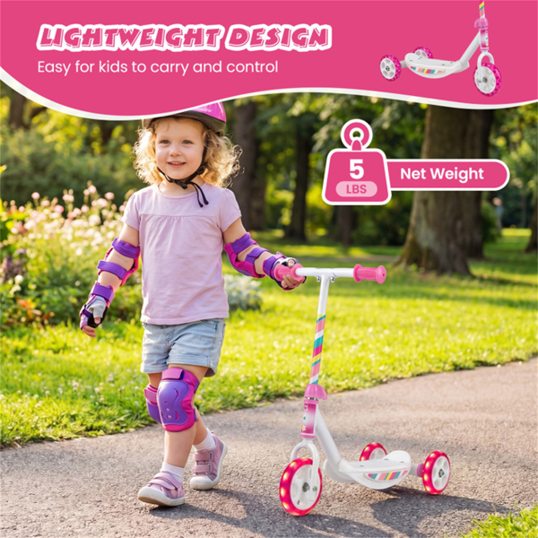 适用于2岁幼儿的带LED发光车轮的三轮儿童滑板车+-10