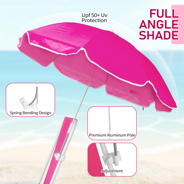 1pcs 座高15in XL 芭比粉 弹簧椅 铁沙滩椅 带伞 连体牛津布有横杆一档调节带伞弹簧铁沙滩椅15"-1 63*60*95cm 120kg-14