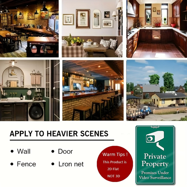 CIFbuy 铝制私有财产禁止入内警示牌带监控警告适用于车道商业入口家用重型安全标识多色可选易安装（TikTok、temu 下自提）-4