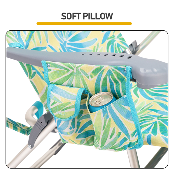 1pcs 座高17in 清爽夏威夷 铝沙滩椅 带头部海绵 侧单肩带 二合一布杯托侧袋 底部收纳提包 牛津布无横杆七档调节猫爪扶手沙滩椅17"-1 62*99*100.5cm 120kg-9