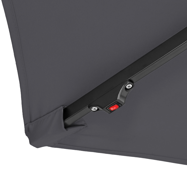 10FT  灰色 香蕉伞 圆形 太阳伞 涤纶布 6铁伞骨 铁直杆弯杆 带立柱脚筒 十字底座 带18灯珠-9