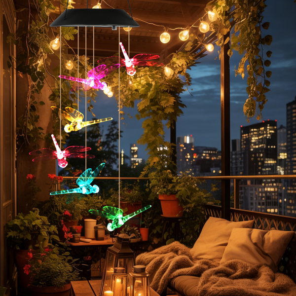 （自提可发加拿大，temu&tk下自提单）2件装太阳能蜻蜓风铃，变色LED风铃灯，IPX4级防水户外悬挂装饰，适用于花园、露台和庭院-6