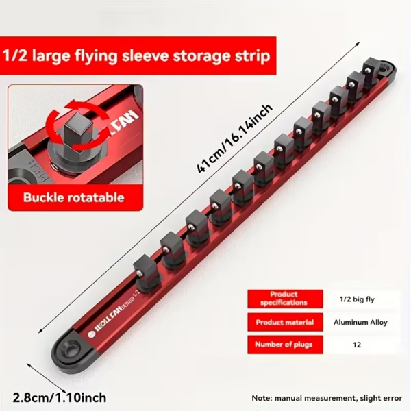 便携式磁性插座管理器 - 带手柄的钢托盘 - 重型铝制插座轨道管理器，工具箱插座架 -1/2英寸插座架-6