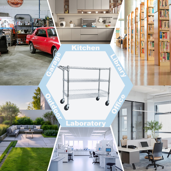 重型滚动式多用途推车，三层带轮推车，带把手和层板衬垫，36英寸x18英寸x32英寸储物推车，适用于厨房、餐厅、植物展示，镀铬--不支持self-pick up且不支持指定仓库发货-17