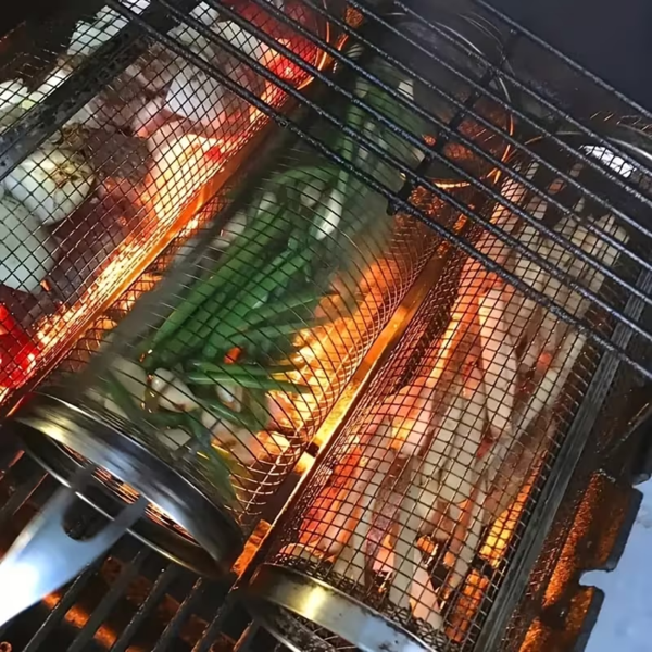 2个超大号户外烧烤用滚动烧烤篮Bbq网管不锈钢大圆网旋转烧烤筒笼蔬菜蔬菜蔬菜鱼肉食品野餐烹饪配件，礼品-8