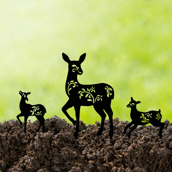 CIFbuy复古三件套黑色金属鹿园标桩 户外草坪装饰庭院艺术景观点缀家居礼物（TikTok、temu下自提）-3