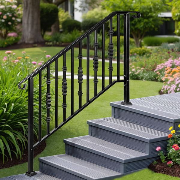 【替换22762521】哑光黑色   4阶 单宝塔加方葫芦装饰 庭院楼梯扶手-11