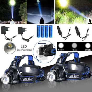 （2套）可充电LED头灯露营徒步旅行头灯工作灯+电池+充电器套装(各平台政策不同，链接已附相关资质，如无所需资质请勿上架)