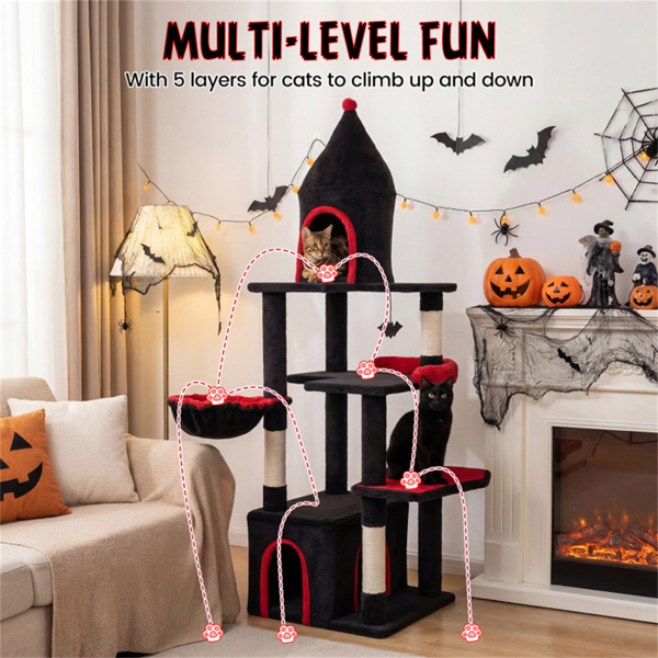 哥特式5层猫树63“高，剑麻抓柱黑红猫塔-7