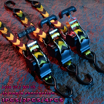 （正品）伸缩式棘轮绳（2条装）- 1英寸 X 119英寸（1155磅断裂强度）- 重型汽车自缩绳，适用于卡车、货运拖车、摩托车、电动车等