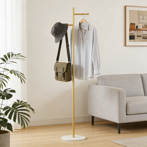 Clothing Rack, Golden Metal Freestanding Heavy Duty Clothes Rack with Marble Base, Multipurpose Garment Hanger for Bedroom, Hat, Scarf, Jacket-3