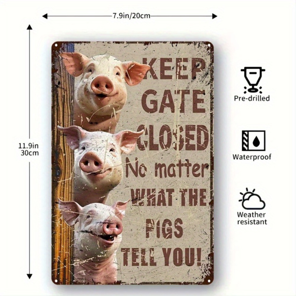 CIFbuy 幽默关门金属标牌乡村风趣味小猪花园庭院门廊铁艺挂饰（TikTok、temu pick-up service）-3