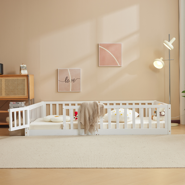 白色 油漆面 松木 围栏床 带门 带铺板 Full 儿童木床-13