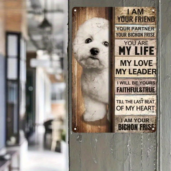 CIFbuy 复古比熊犬金属铁皮挂牌暖心宠物语录客厅卧室墙面装饰（TikTok、temu pick-up service）-5