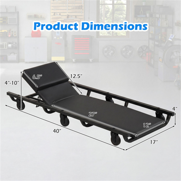 4级可调靠背机械滚动爬行器，重型6旋转脚轮车库维修车，带厚舒适垫-黑色-5