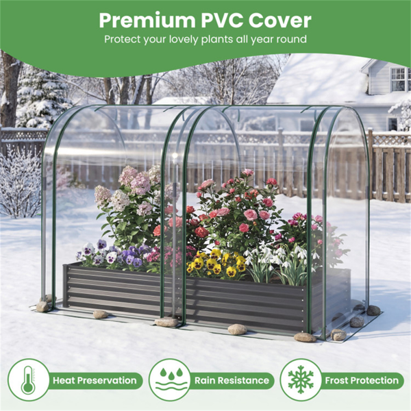 三合一高架花园床，带温室盖130加仑镀锌金属花盆箱 - 黑色-10