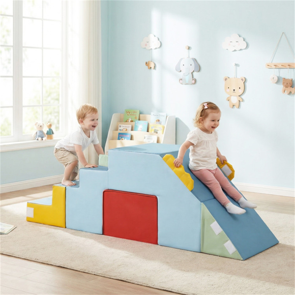 三合一婴儿软质泡沫登山车，带滑梯，可转换天鹅绒游戏套装，带桌椅，可清洗的攀爬块-5