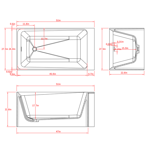 51英寸哑光人造石浴缸，独立式人造石树脂浴缸，哑光白色人造石浸泡浴缸，带溢流口和弹出式排水口的独立式浴缸，哑光白色-7
