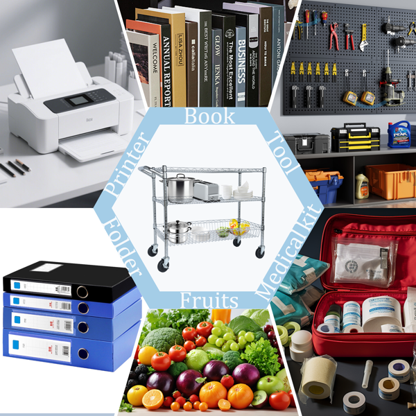 重型滚动式多用途推车，三层带轮推车，带把手和层板衬垫，36英寸x18英寸x32英寸储物推车，适用于厨房、餐厅、植物展示，镀铬--不支持self-pick up且不支持指定仓库发货-18