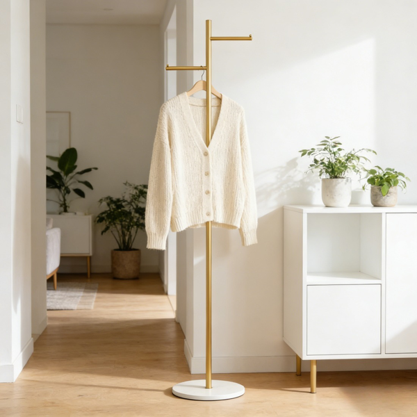 Clothing Rack, Golden Metal Freestanding Heavy Duty Clothes Rack with Marble Base, Multipurpose Garment Hanger for Bedroom, Hat, Scarf, Jacket-7