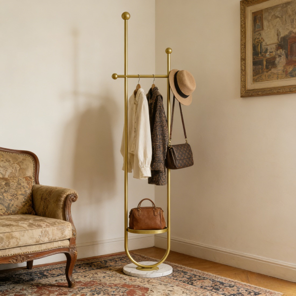 Clothing Rack, Golden Metal Freestanding Heavy Duty Clothes Rack with Marble Base, Multipurpose Garment Hanger for Bedroom, Hat, Scarf, Jacket-1