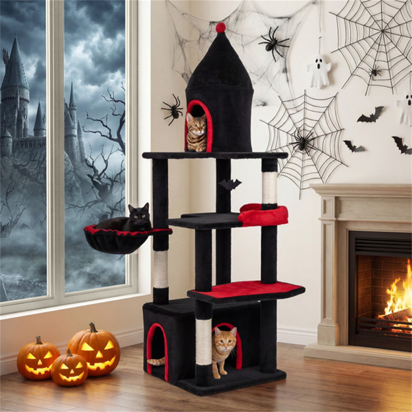 哥特式5层猫树63“高，剑麻抓柱黑红猫塔-9