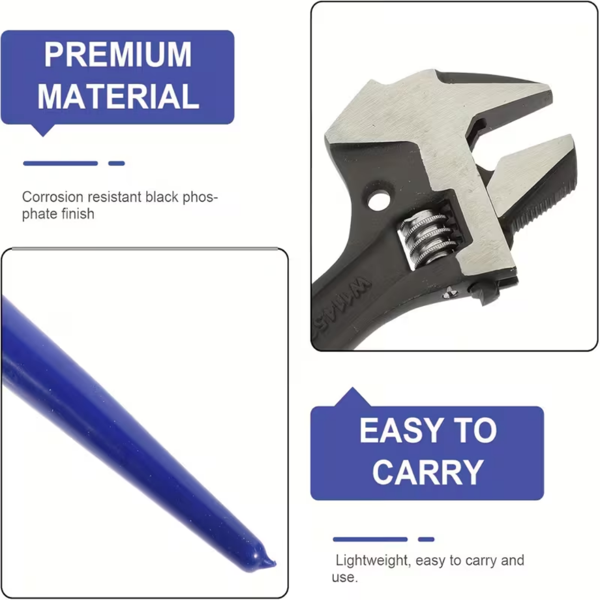 [重型扳手] 16英寸可调节建筑用螺旋扳手，4合1多功能用途，适用于螺旋扳手、可调节扳手和锤子，最大扳手口容量高达1.57英寸-5