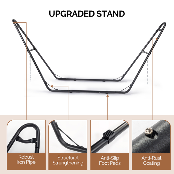 315*104*128CM 大双杆  灰色床面+黑色架子 吊床套装 440lb 底部网兜双层夹棉床面-4