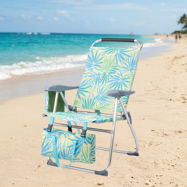 1pcs 座高17in 清爽夏威夷 铝沙滩椅 带头部海绵 侧单肩带 二合一布杯托侧袋 底部收纳提包 牛津布无横杆七档调节猫爪扶手沙滩椅17"-1 62*99*100.5cm 120kg-11