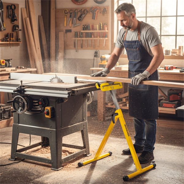 2件套重型金属折叠滚轮架，带边缘导轨便携式木工支架-黄色-10