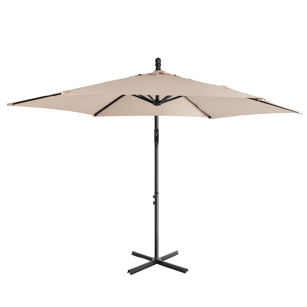 10FT 卡其色 香蕉伞 圆形  太阳伞 涤纶布 6铁伞骨 铁直杆弯杆 带立柱脚筒 十字底座-2