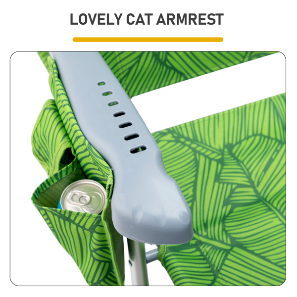 1pcs 座高17in 夏日棕榈 铝沙滩椅 带头部海绵 侧单肩带 二合一布杯托侧袋 底部收纳提包 牛津布无横杆七档调节猫爪扶手沙滩椅17"-1 62*99*100.5cm  120kg-9