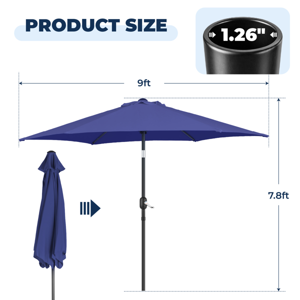 9FT 海军蓝 转向头 KD 圆形 太阳伞  涤纶布 6铁伞骨 铁中柱-13