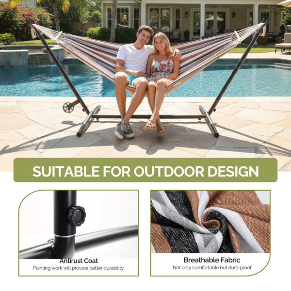 268*107*102CM 带轮羊角架 黑底+咖啡条床面 吊床套装 440lb 配2个木头梳子&600D牛津布收纳袋-5