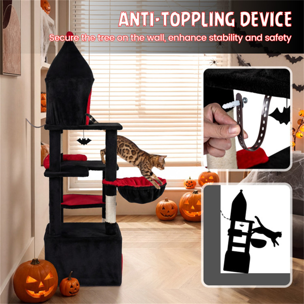 哥特式5层猫树63“高，剑麻抓柱黑红猫塔-8