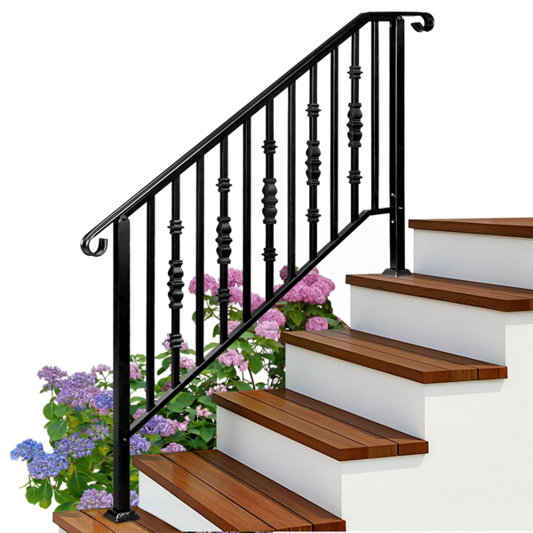 【替换22762521】哑光黑色   4阶 单宝塔加方葫芦装饰 庭院楼梯扶手-7