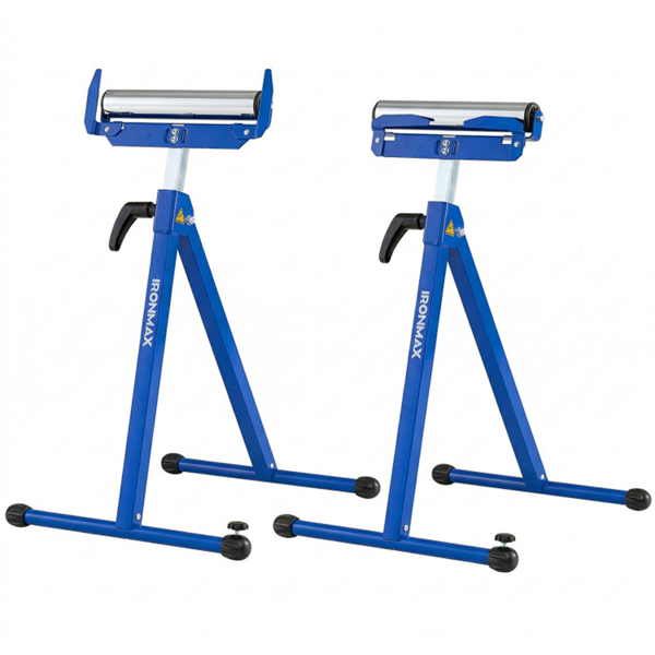 2件套重型金属折叠滚轮架，带边缘导轨便携式木工支架-蓝色-1
