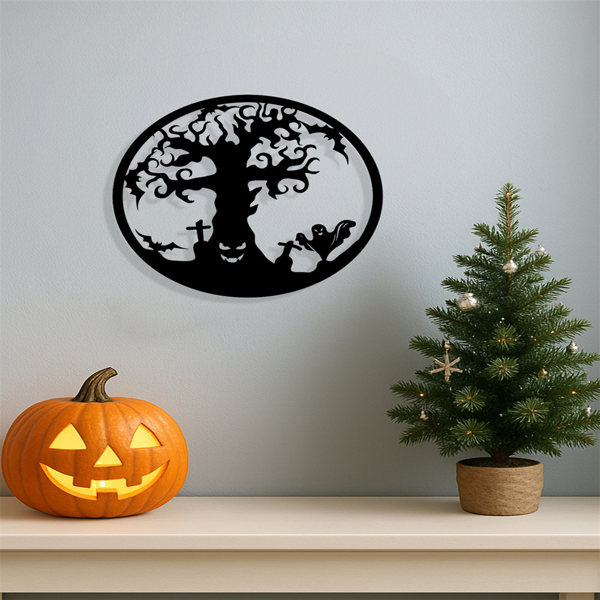 CIFbuy哥特金属生命树墙艺雕塑黑色锻铁墙饰室内户外万圣节家居装饰（TikTok、temu下自提）-2