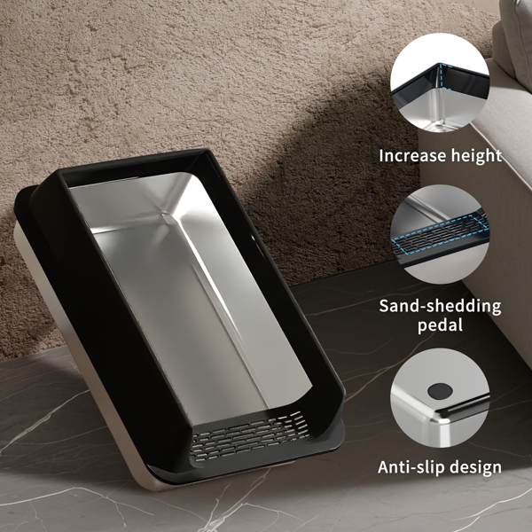 黑色 XL15不锈钢猫砂箱，采用加厚材料制成，防止划伤和泄漏，易于清洁，不粘沙，耐用无味，适合各种体型的猫，使家居用品-5