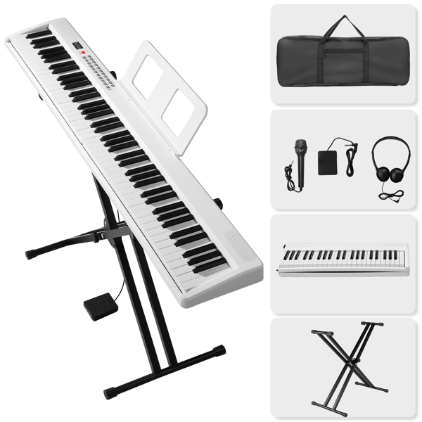 GPP-106/BD-887 可折叠带蓝牙 88键半重锤键盘 带双X型支架 白色 电钢琴 美国-2