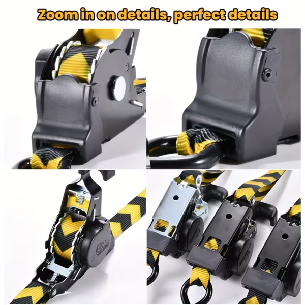 （正品）伸缩式棘轮绳（2条装）- 1英寸 X 119英寸（1155磅断裂强度）- 重型汽车自缩绳，适用于卡车、货运拖车、摩托车、电动车等-6